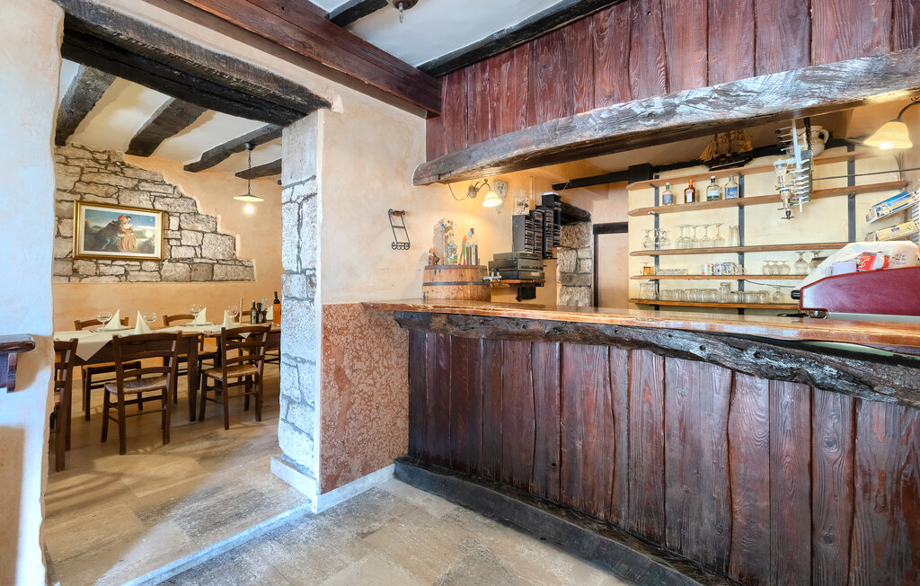 Rustic wooden bar and dining area